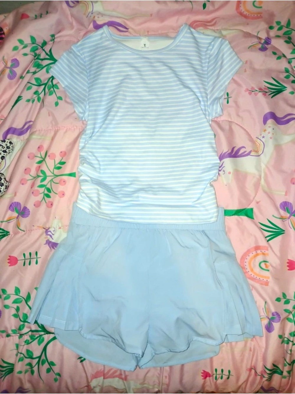Light Blue Striped Tee and Matching Shorts Set